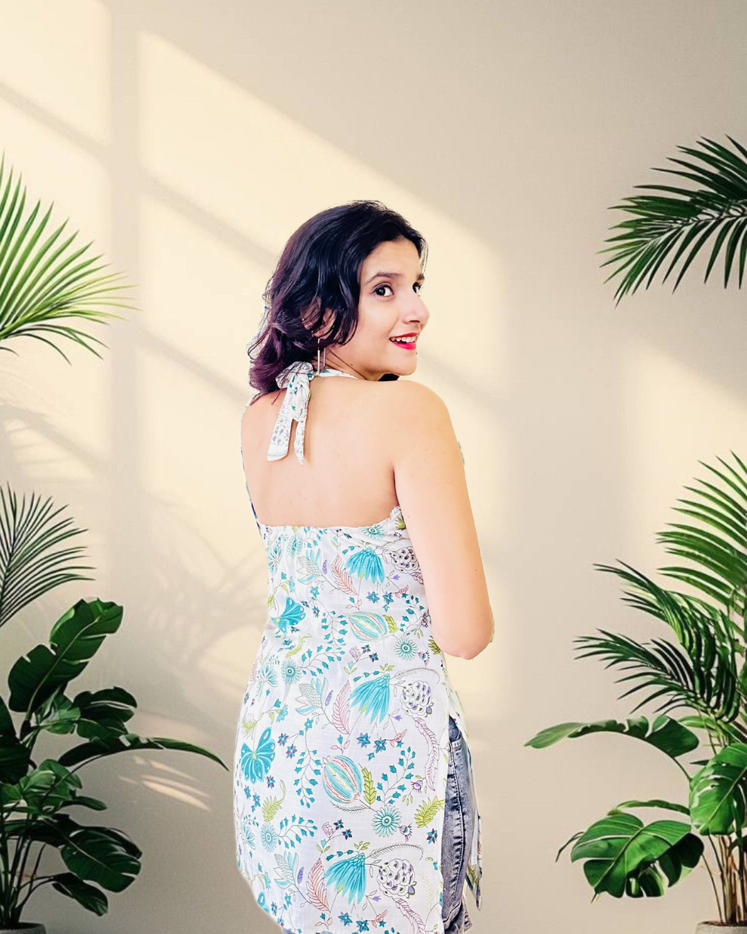 White Floral Halter Neck