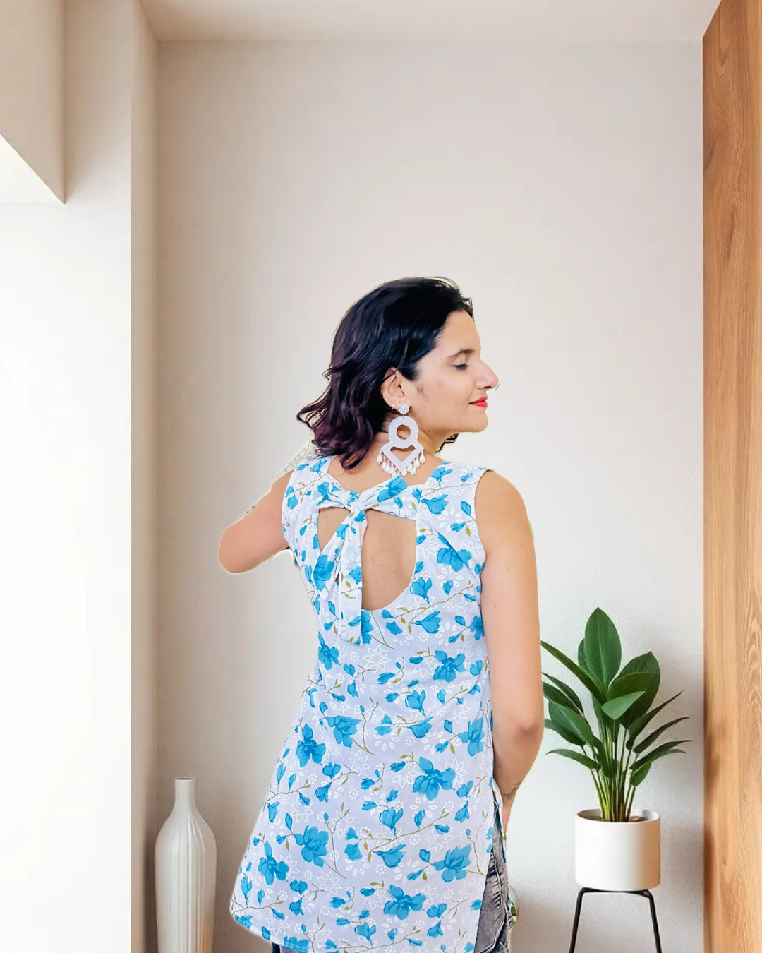 White & Blue Floral Sleeveless