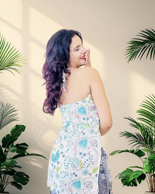 White Floral Halter Neck