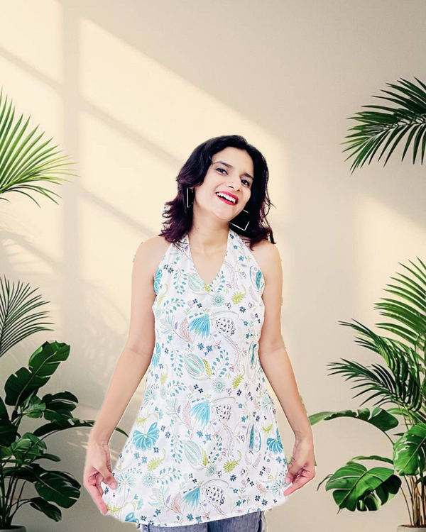 White Floral Halter Neck