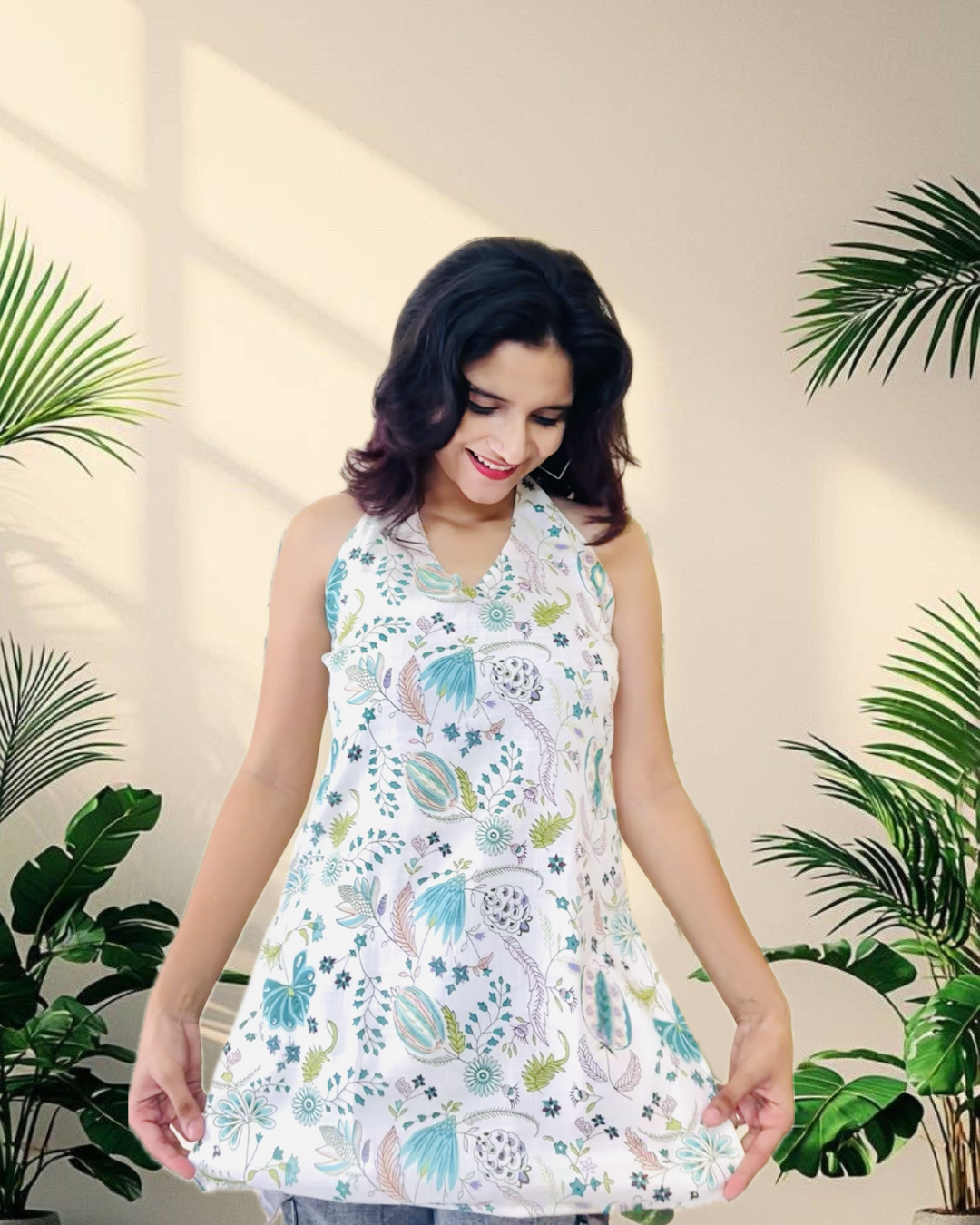 White Floral Halter Neck